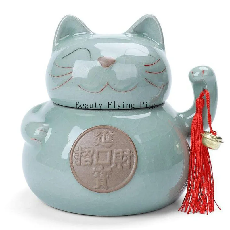 1 ceramic animal shaped storage jar classic cat candy tea dried fruit moisture-proof storage jar