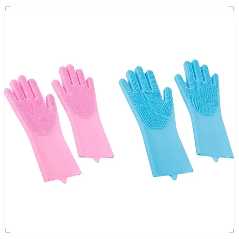 Dishwashing Gloves Pet Bath Massage Hair Removal Gloves Sky Blue & Pink Silica Gel For Washing Dishes,Reusable