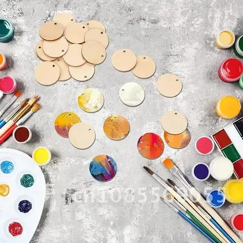 

50/30/20Pcs Round Wood Slices With Hole Natural Unfinished Discs Blank Signs Crafts For Wedding Party Gift Christmas Home Decor