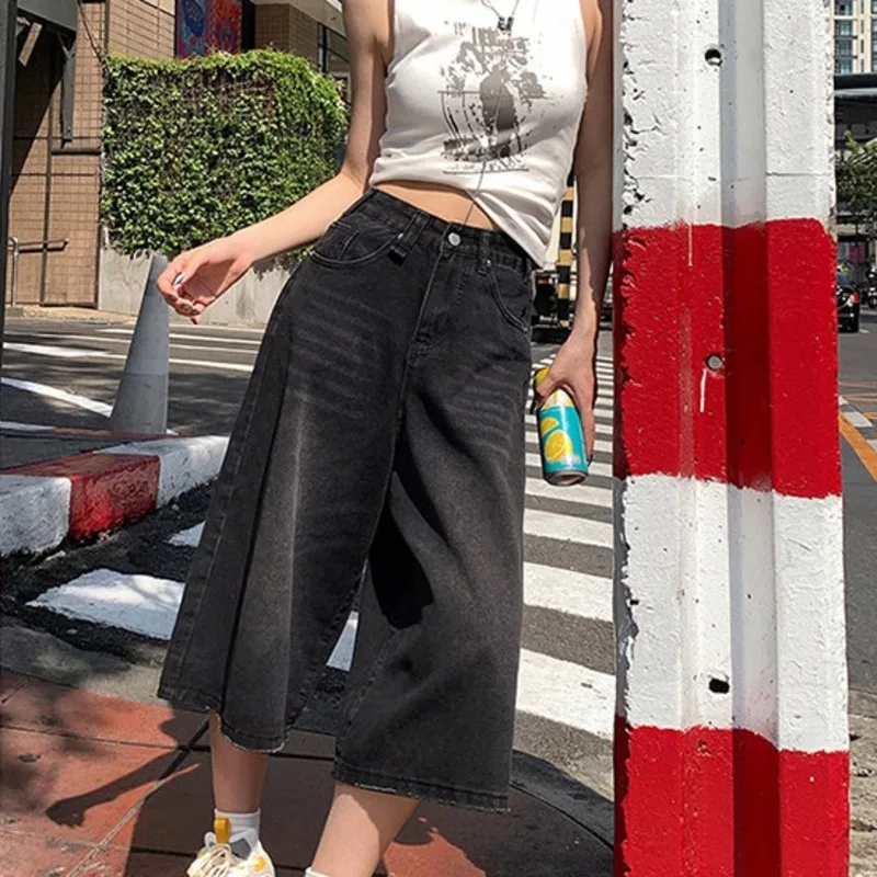 Denim Planet Loose Wide Leg Jeans For Women's Summer New 2024 High Waisted Slimming Versatile Fashion Cropped Pants