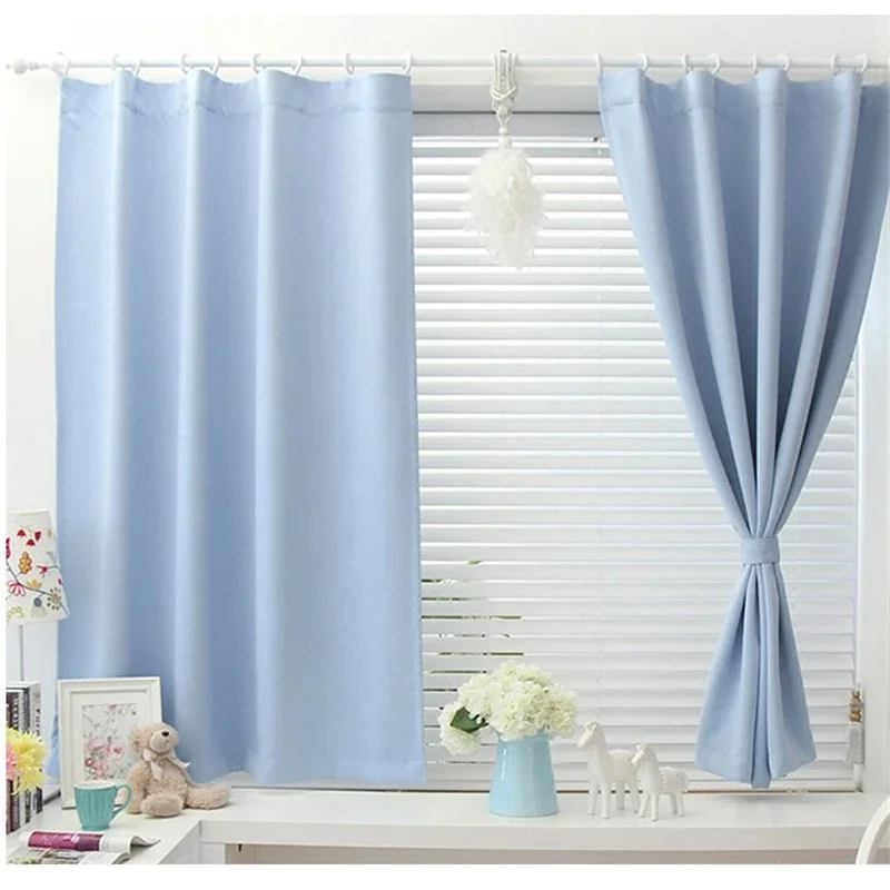 new Korean solid color short blackout curtains for bedroom / living room modern and simple curtains for kitchen balcony