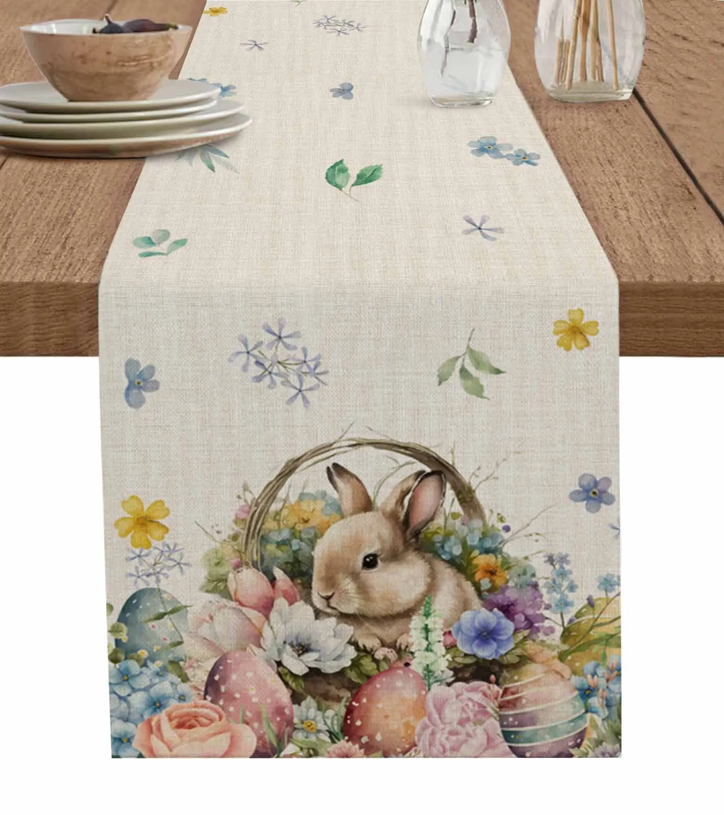 

Easter Rabbit Watercolor Flower Table Runner Party Dining Table Cover Cloth Placemat Napkin Home Kitchen Decor