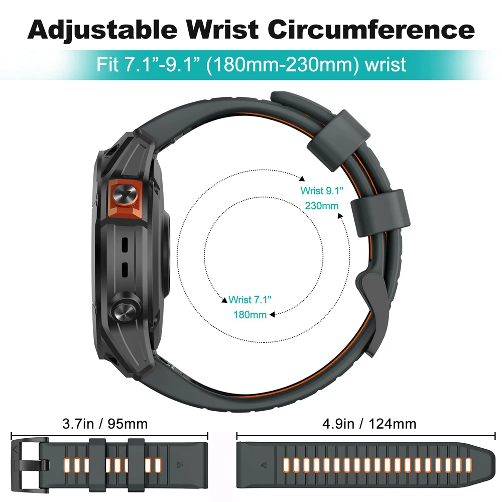 Premium Silicone QuickFit Watch Strap - 22mm/26mm, Compatible with Garmin Fenix & More
