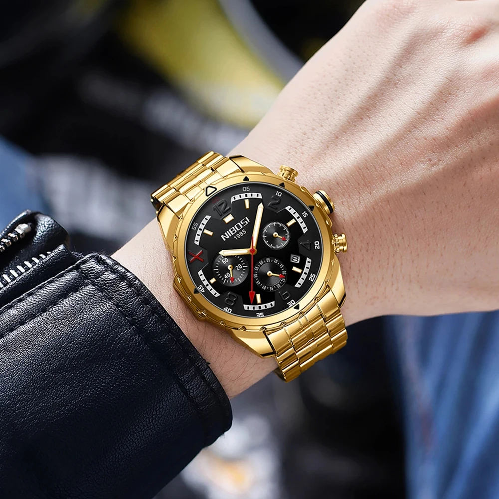 NIBOSI Mens Watches Top Brand Luxury Chronograph Quartz Watch Stainless Steel Waterproof  Luminous Wristwatch Relogio Masculino