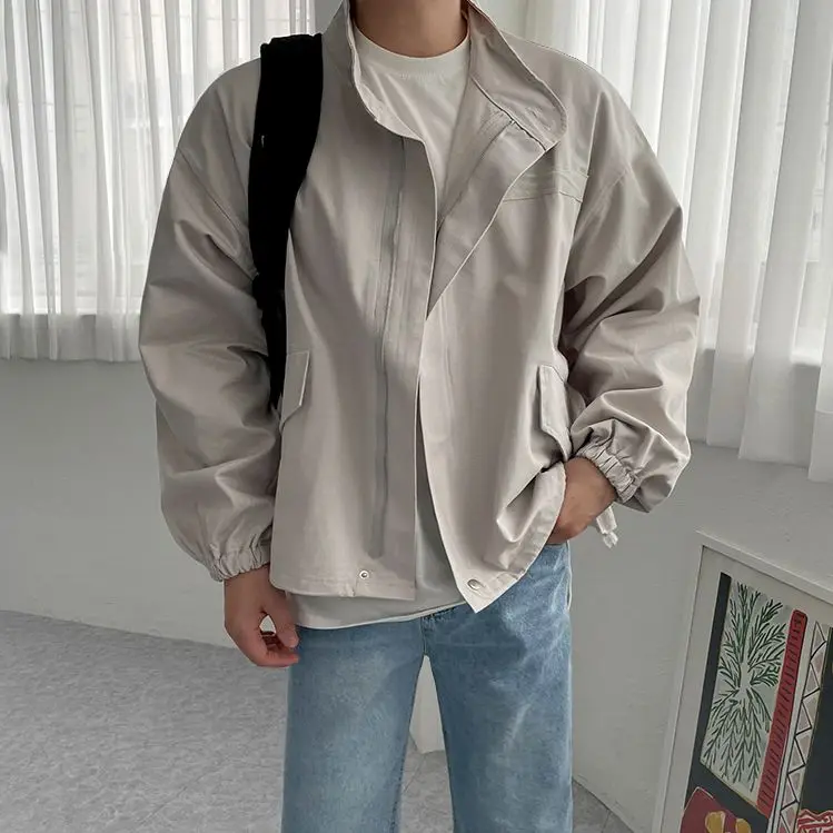 

Men's Wear New Men's Jacket Long Sleeve Casual Spring Short Fashion Shoulder Pad 2023 Zipper High Street Male Tops C83