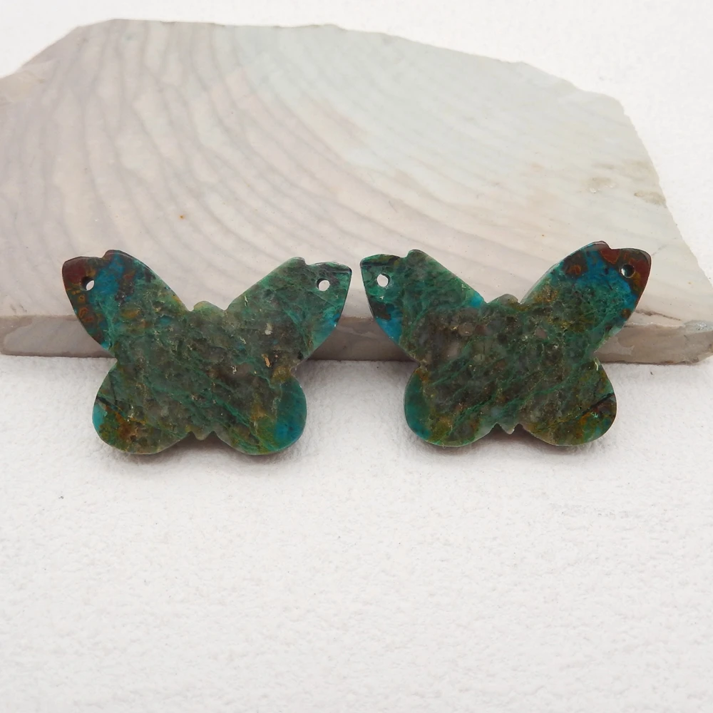 Natural Chrysocolla Butterfly Shape Carving Earrings for Women, Gemstone Earrings Beads for Jewelry Making