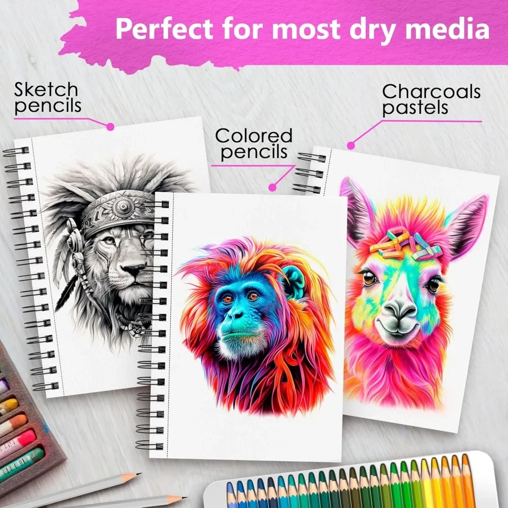 5.5X8.5" PREMIUM SKETCHBOOK SET, 3 PACK (300 SHEETS), 68 LB (100 g/m²), Spiral Binding 2