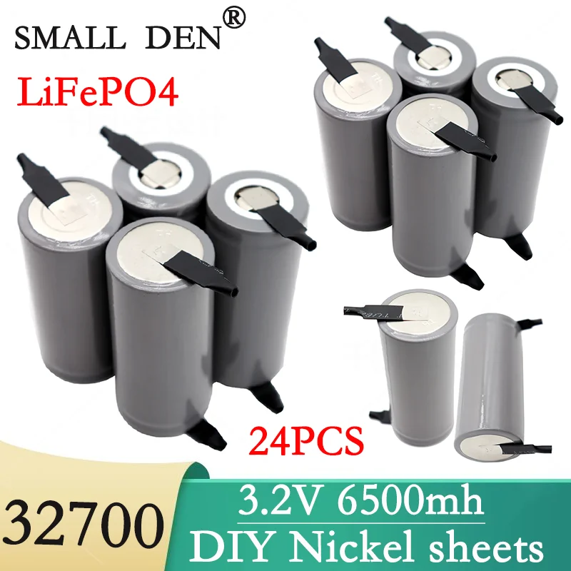 

24PCS NEW 3.2V 6500mAh 32700 Lifepo4 Battery 35A Discharge DIY 12v 24v Electric bike scooter motorcycle boat Solar+Nickel sheets