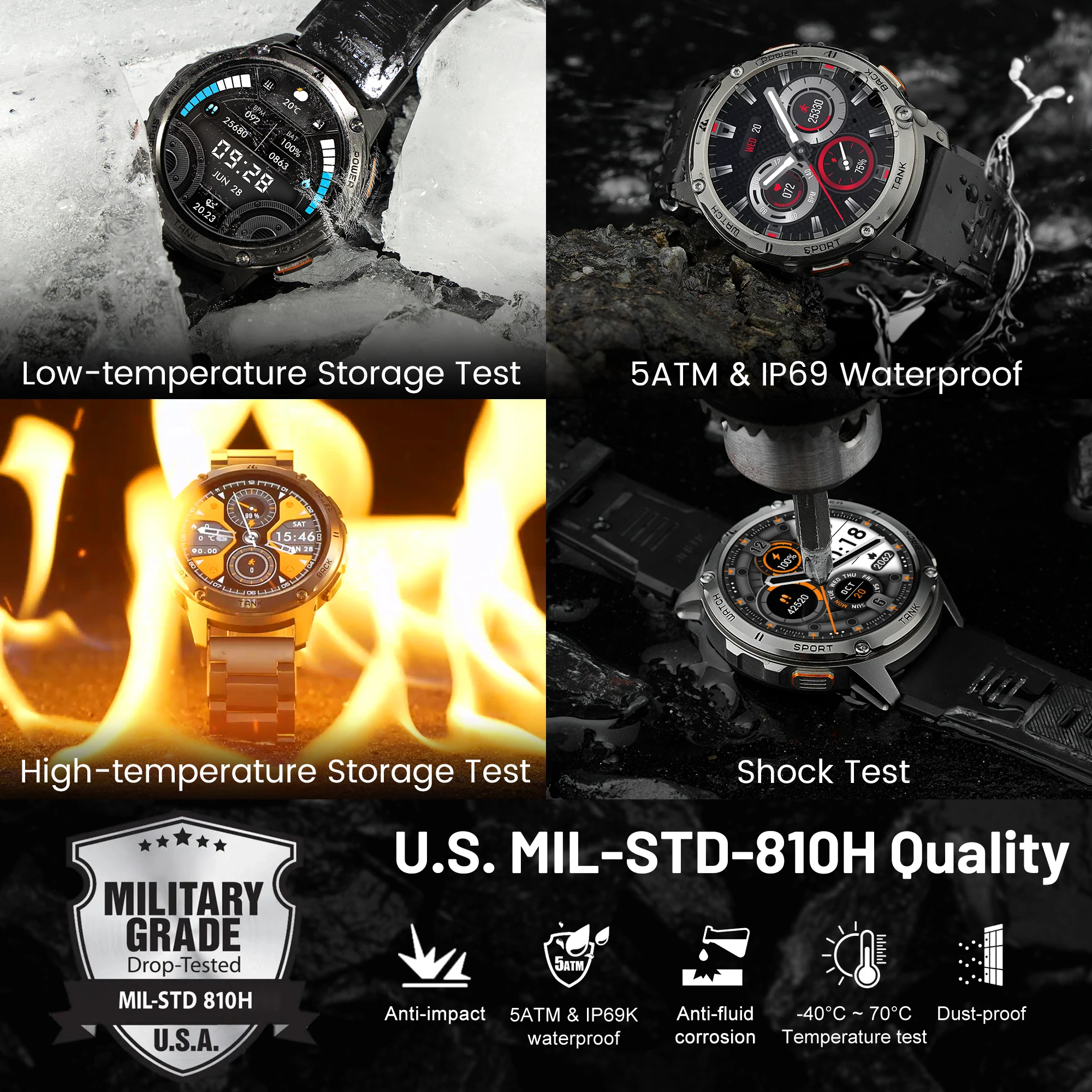 Smart watch Original KOSPET TANK T3 Smartwatches for Men Women Digital Military Sport Electronic Bluetooth Waterproof Watch