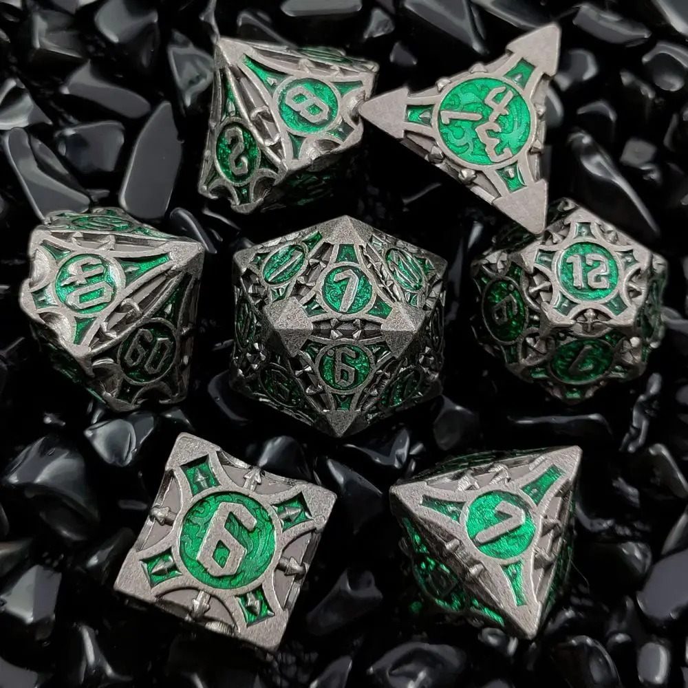 

7Pcs DND Board Game Metal Polyhedral Dice for Dungeon and Dragons RPG Dice Set for D&D Role Playing Game D20 D12 D10 D8 D6 D4