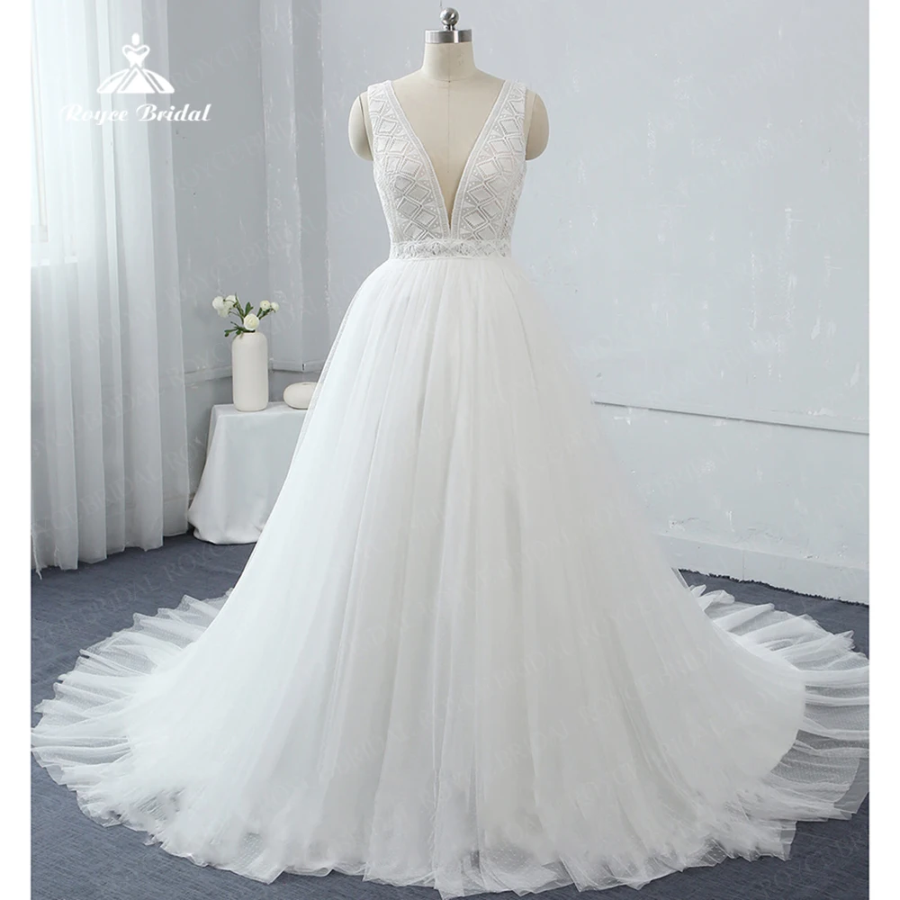 

V Neck Lace Wedding Dresses For Bridal 2023 Tulle Bride Gown Boho Vestido De Novia Mas vendidos Backless robe de mariee