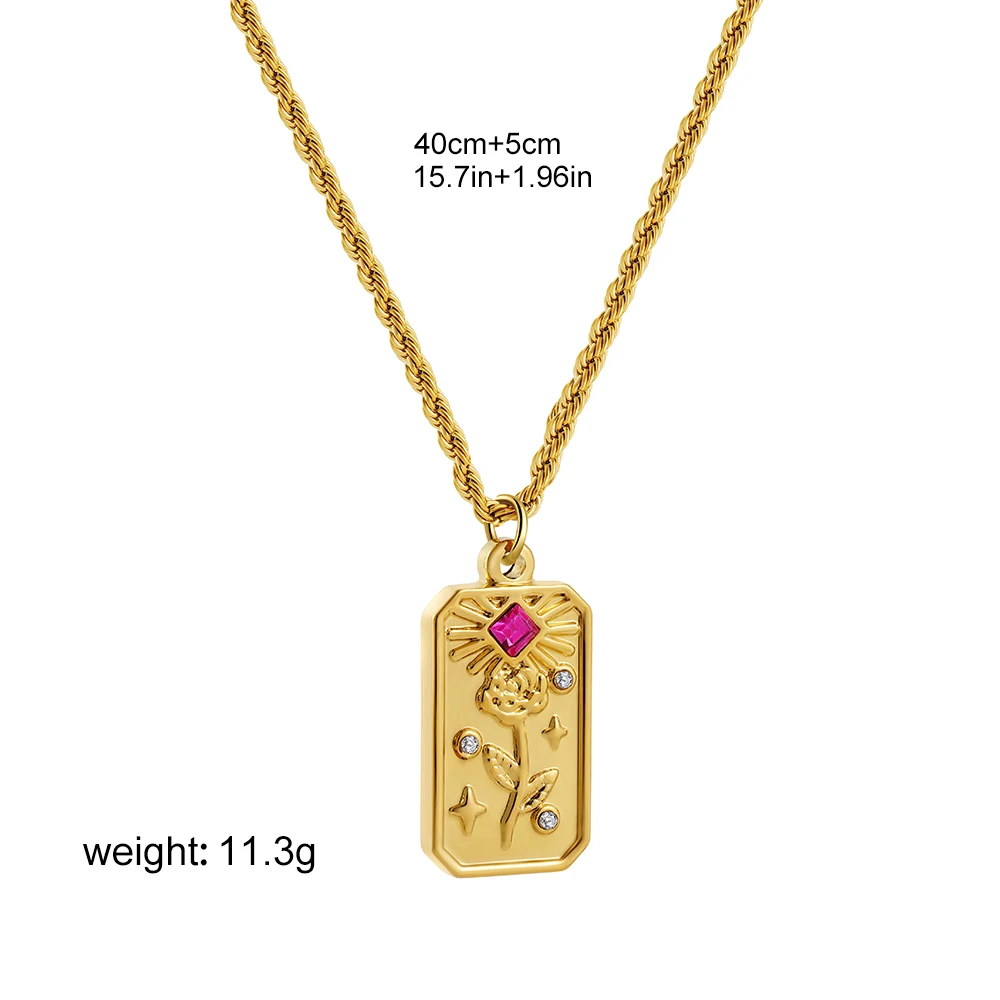 Collier Pendentif Carte Tarot Rétro Femme - Acier Inoxydable Avec Zircon Et Motif Zodiaque - Longueur 40+5 Cm
