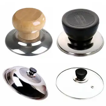 2pcs Wooden Replacement Pot Lid Knobs Pot Lid Handles Universal Heat Resistant Handle for Saucepan Frying Pan Glass Cookware
