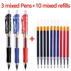 Versatile 13-Piece Retractable Gel Pen Set with Replaceable Refills - Black, Red, & Blue Ink (13pcs Mixed Set)