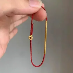 Gold Tone Round Beaded Red Rope Blessing Bracelet - Minimalist Vintage Women's Accessory (BT642)