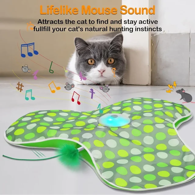 Smart Cat Toys Interactive Hide and Seek Cat Toy with Mouse Squeaky Motion Activated Moving Concealed Feathers Kitten Teaser Toy 3