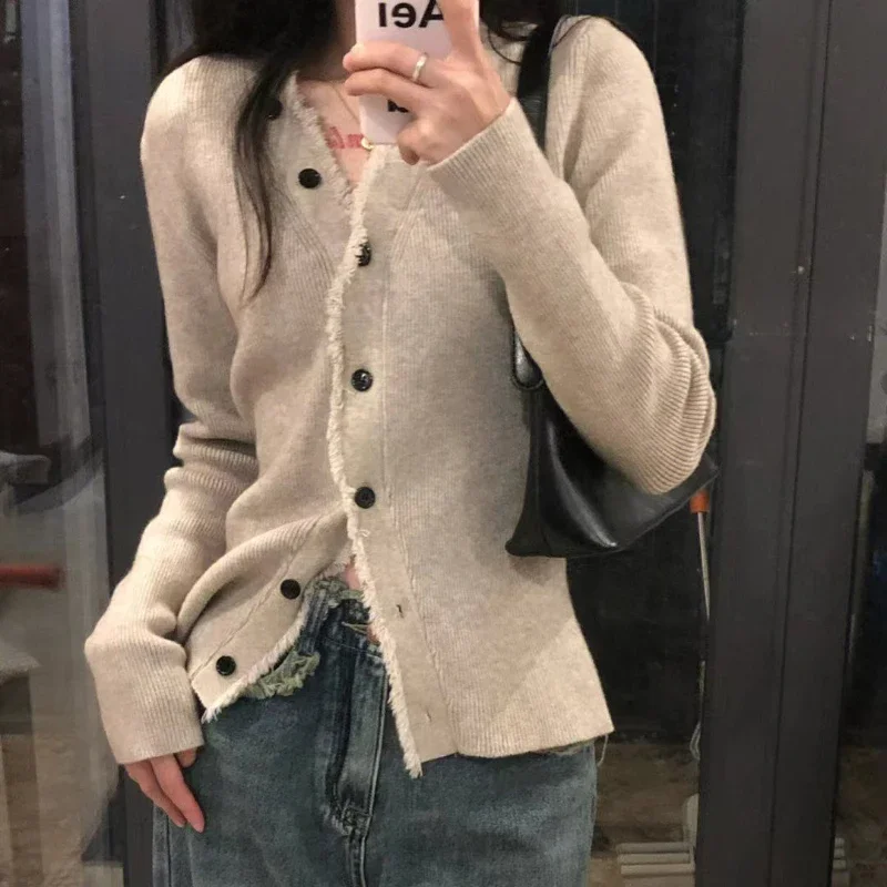 

Deeptown Korean Style Knitted Cardigan Vintage V-neck Distressed Sweater Women Harajuku Fashion Gyaru Slim Knitwear Aesthetic