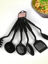  Black 6-Piece Nylon Kitchen Utensils Multifunction Shovel Spoon Set Non-Stick Kitchen Tools Set  Food Tongs Kitchen Kit 