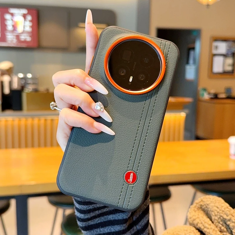 Elegant Leather-Wrapped Phone Case with Minimalist Solid Color Design
