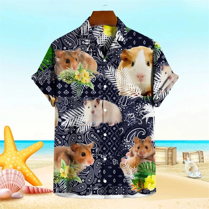 thumbnail image 1 of Camisas con estampado 3D de animales lindos y hámster para hombres, ropa hawaiana divertida con gráficos de mascotas, blusas para niños, ropa de calle Y2k, camisetas de manga corta para hombres, 1 of 5