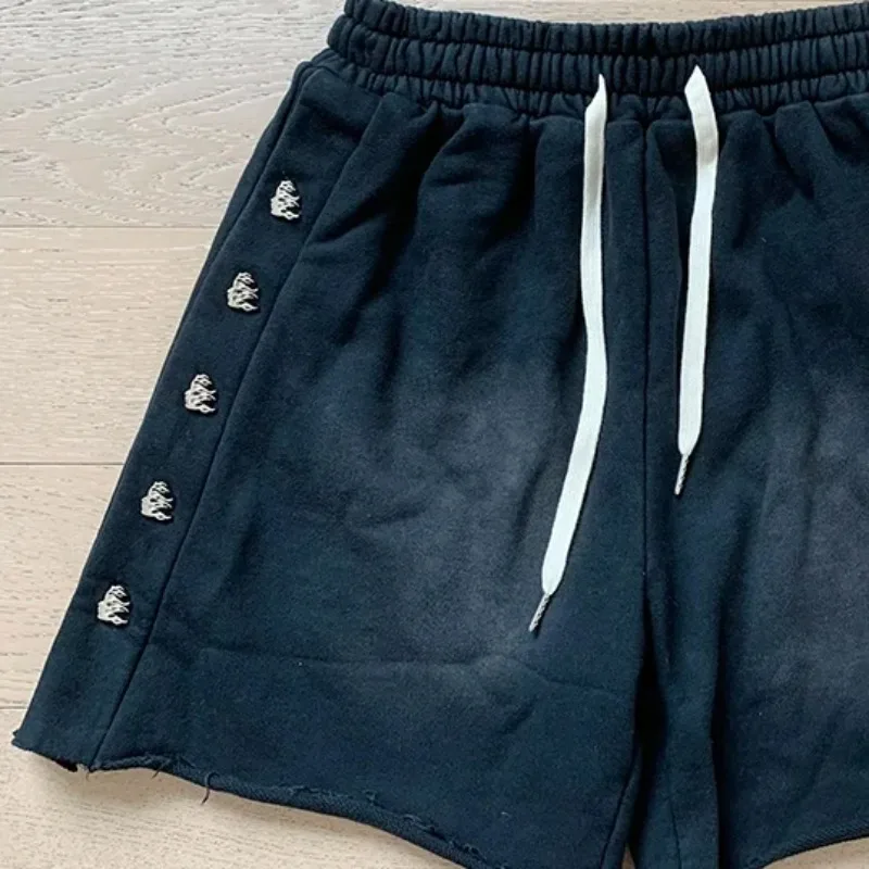 

24ss Casual Men Oversized Shorts Washed Blcak Pure Cotton Hell Star Shorts