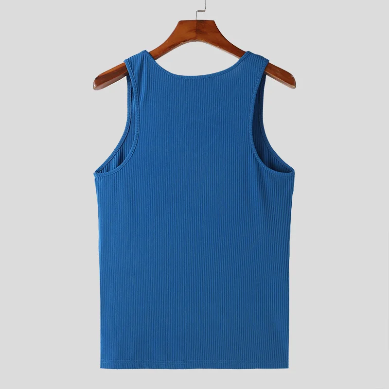 2024 Men's Tank Tops Solid Color V Neck Sleeveless Fitness Hollow Out Male Vests Streetwear Summer Casual Men Clothing INCERUN