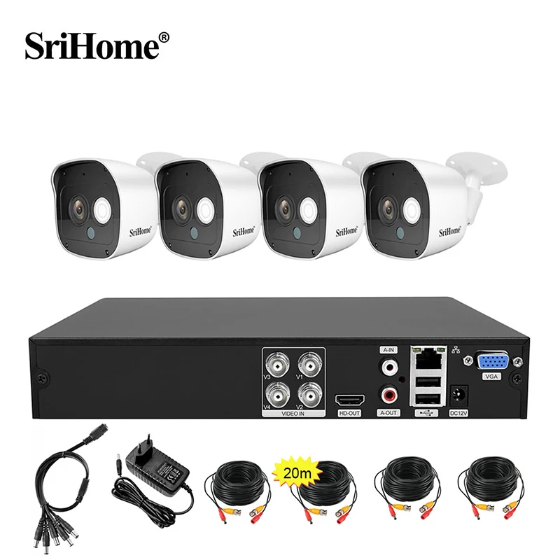 Srihome Xvr Wireless Cctv System Colorful Night 2-Way Audio Impermeabile Ptz Wifi Ip Security Camera 4Ch Kit Di Videosorveglianza