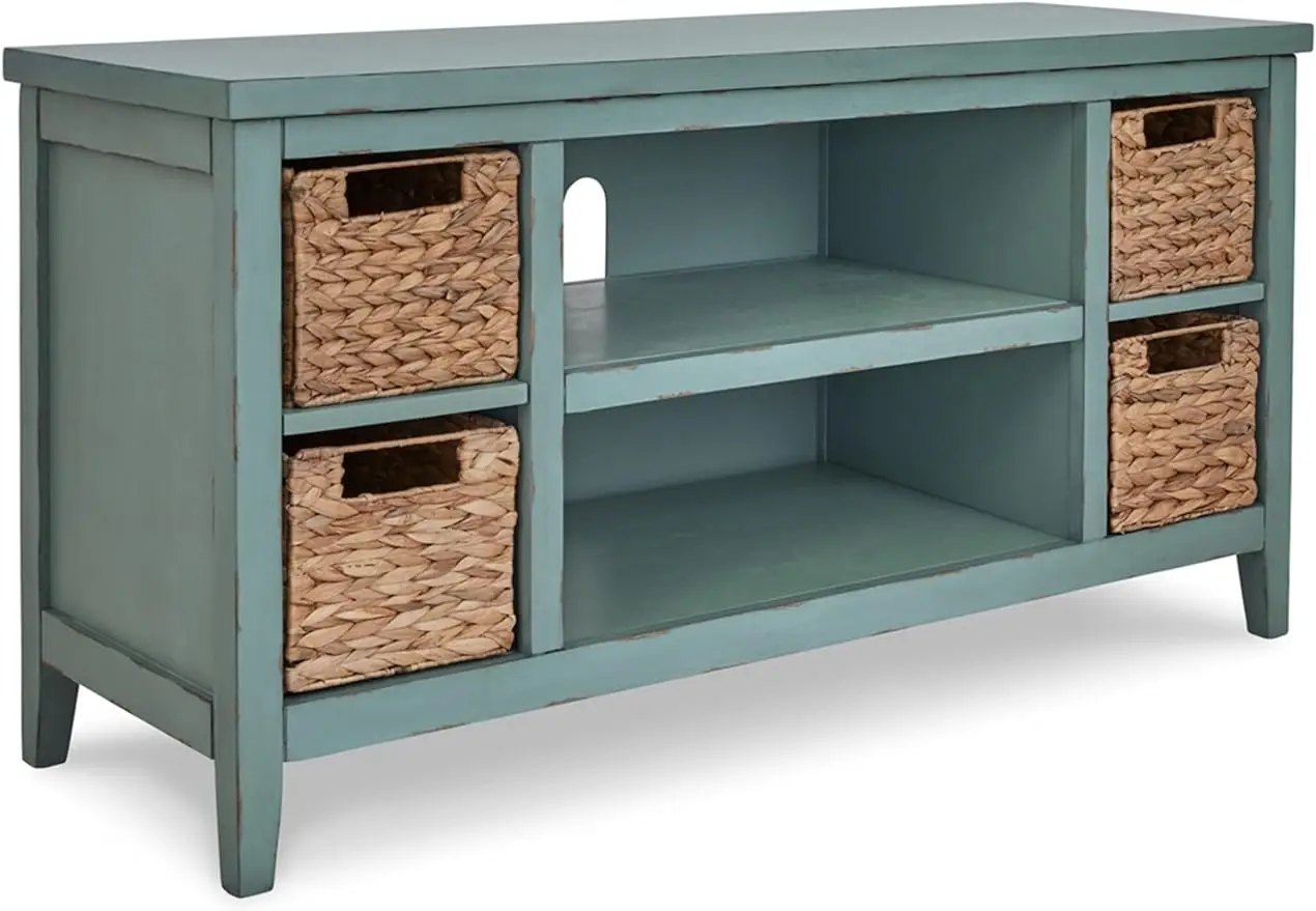 

Signature Design by Ashley Mirimyn Casual TV Stand for TVs up to 54" with 4 Baskets and 3 Adjustable Shelves, Green
