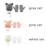 Cute Knitted Pompom Baby Hat Thick Warm Girl Boy Beanie Winter Ear Warm Cap Kids Glove Hats Bonnet Muts for Newborn 1