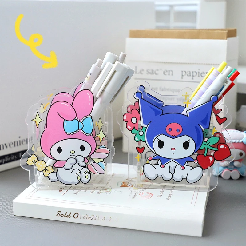 

Sanrio Anime Kuromi Kawaii Acrylic Pen Container My Melody Cute Cartoon Cosmetic Brush Stationery Storage Box Gift