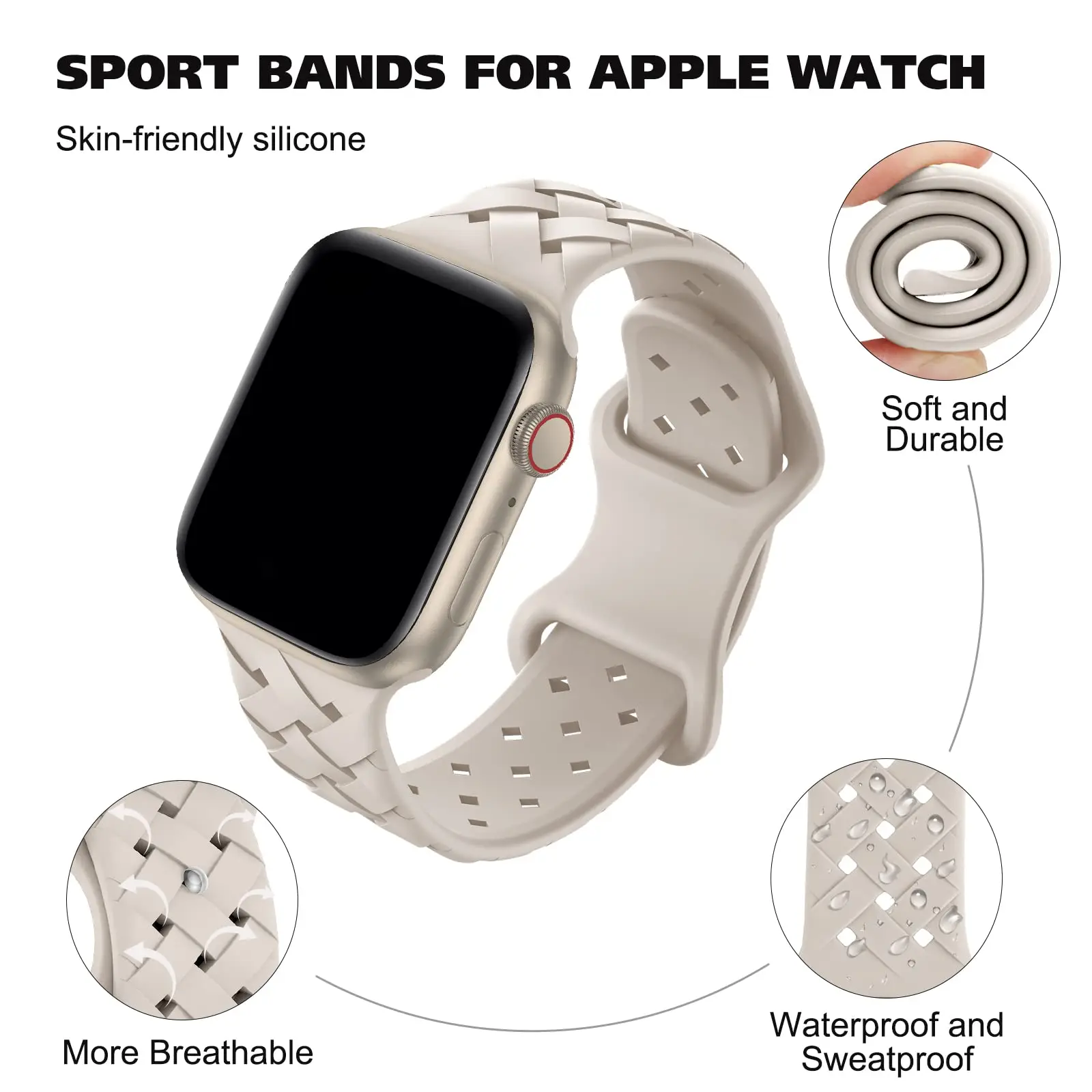 Sportowy pleciony silikonowy pasek do Apple Watch Band 44mm 40mm 45mm 49mm 38mm oddychająca bransoletka iwatch seria 9 7 3 8 se ultra 2