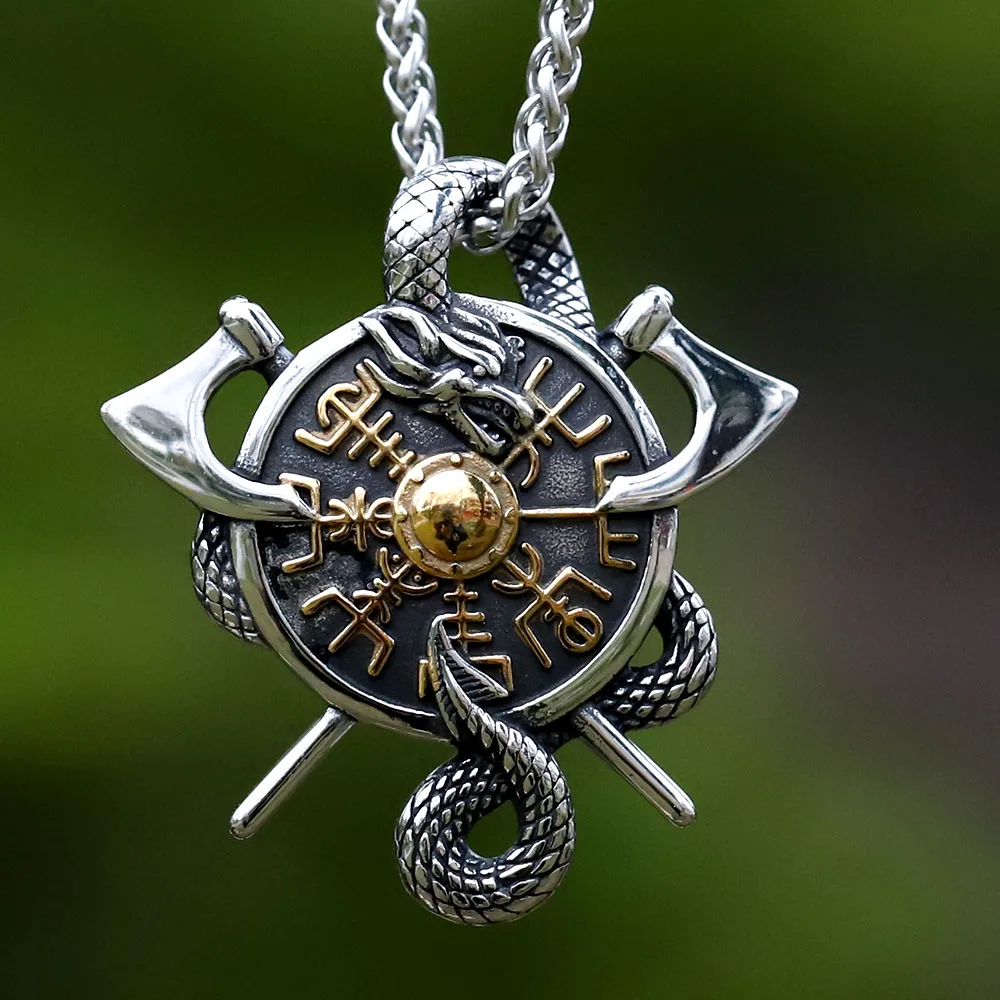 

2023 New Fashion Viking dragon Vegvisir amulet Pendant for man stainless steel jewelry for gift free shipping