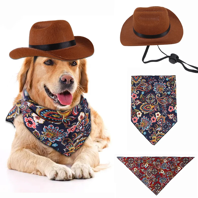 Tanio Zdjęcie Prop pies kot zachodni kapelusz kowbojski zwierzę trójkątny szalik kapelusz sklep