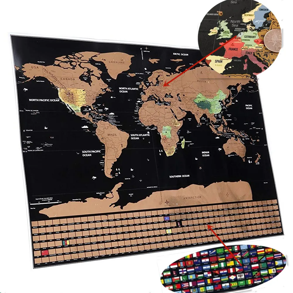 

Travel Walkabout Scratch Off Maps with National Flags Background - Deluxe World Scratch Maps Poster For Room Office Wall Decor