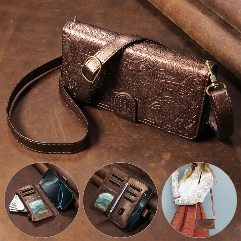 Luxury Long Strap Zipper Leather Wallet Case and Cover