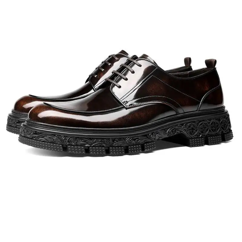 

Туфли деловые мужские классические, натуральная кожа, высокий толстый каблук, повседневные, для офиса, свадьбы, Дерби, 37-44