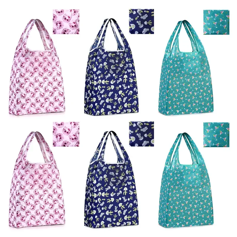 Big Size Thick Nylon Large Tote ECO Reusable Polyester Portable Shoulder Women's Handbags Folding Pouch Shopping Bags Foldable