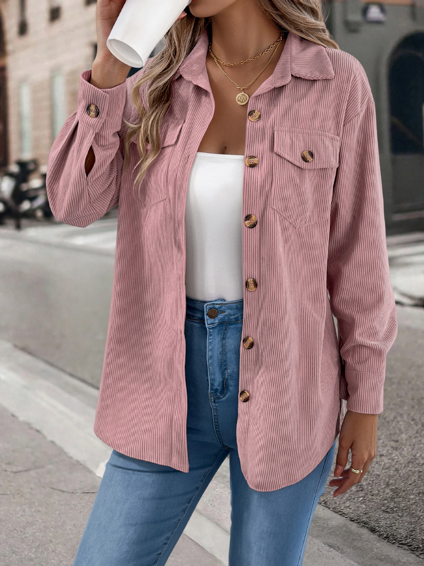 Corduroy Long Sleeve Jacket for Women Autumn Winter