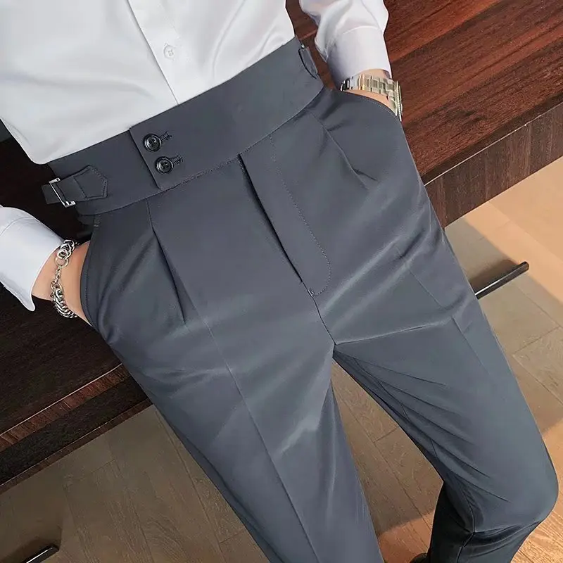 

Naples suit pants men's Korean slim fit leggings retro high waisted business solid color straight leg casual pants 5064