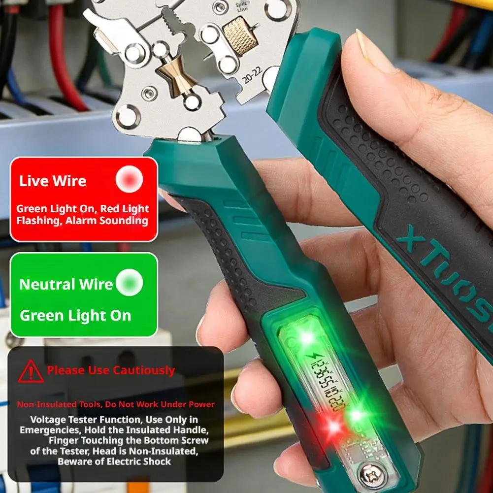 Foldable Wire Stripper with Cable Cutter and Built-In Voltage Tester