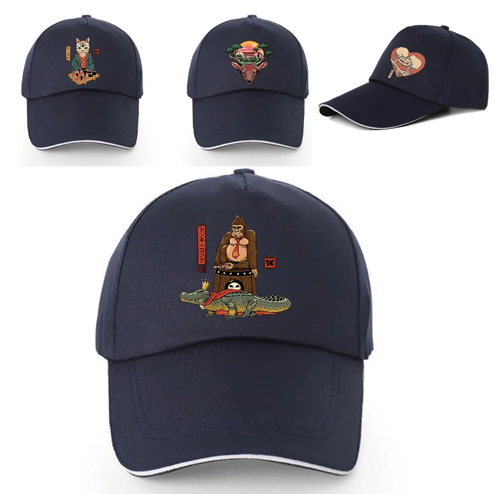 

Unisex Baseball Caps Adjustable UV-proof Visors Hats Street Hip Hop Cap Japan Print Pure Cotton Back Buckle Hat for Men Women's