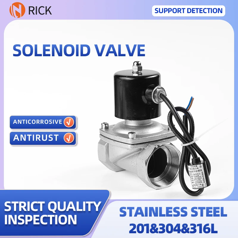 304 1/2 " 3/4" 1 " Stainless Steel Normally Closed Electric Solenoid Valve AC 110V/220V/24V DC 12V Water DN15 DN20 With IP65 DIN