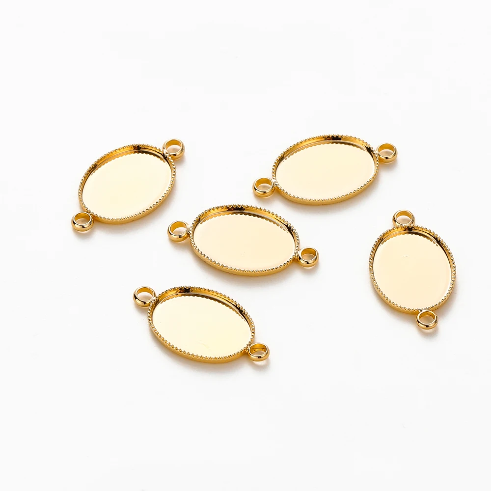 

10pcs 14K 18K Gold Plated Cabochon With Double Hole Pendant Base Blank Tray Bezel DIY Handmade Pendant Jewelry Making Findings