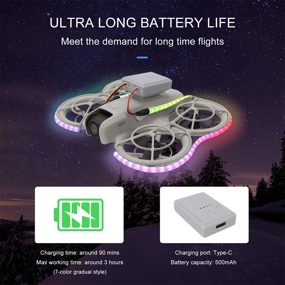 Bande lumineuse LED pour drone mini, silicone étanche, 9 modes, Bluetooth