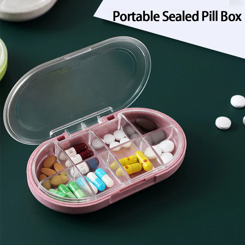 

4Colors 8Grid Organizer Container 7Day Pack Pill Box Portable Seal Mini Pill Box Dispense Wheat-colored Pill Cases Simple Modern