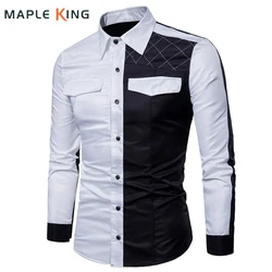 Vintage Military Style Men Casual Shirts Spring Top Quality Patchwork Color Shirt Classic Breathable Brand Men Dress Shirts XXXL