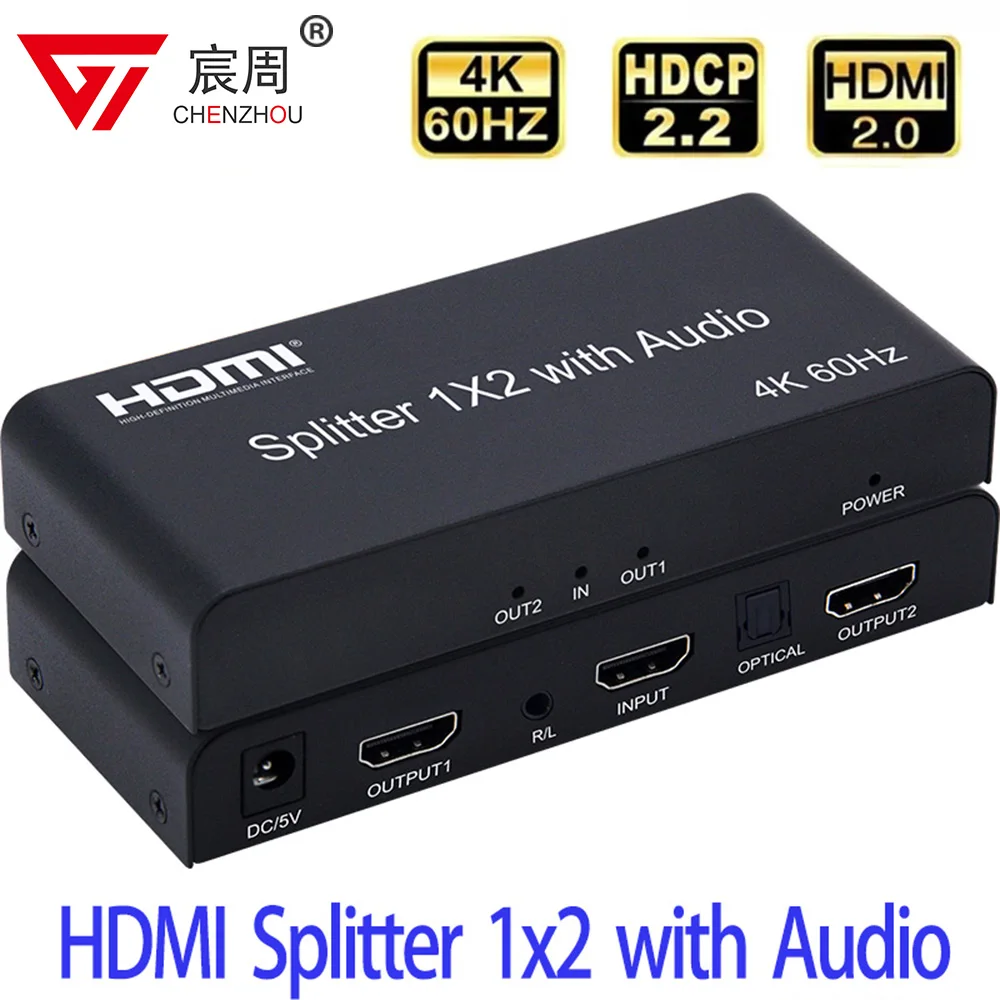 4K 60 Гц HDMI сплиттер аудио экстрактор 1x2 сплиттер HDMI переключатель 1 в 2 выход с оптическим Toslink + 3,5 мм аудио выход для PS5/4 PC TV
