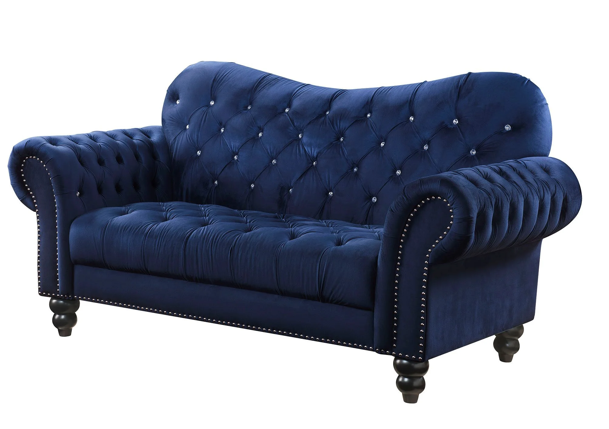 Vintage Traditional Home Sofa Furniture Loveseat Two Seaters in Navy Velvet Elegant and Eye-catching 76"L x 37"D x 39"H
