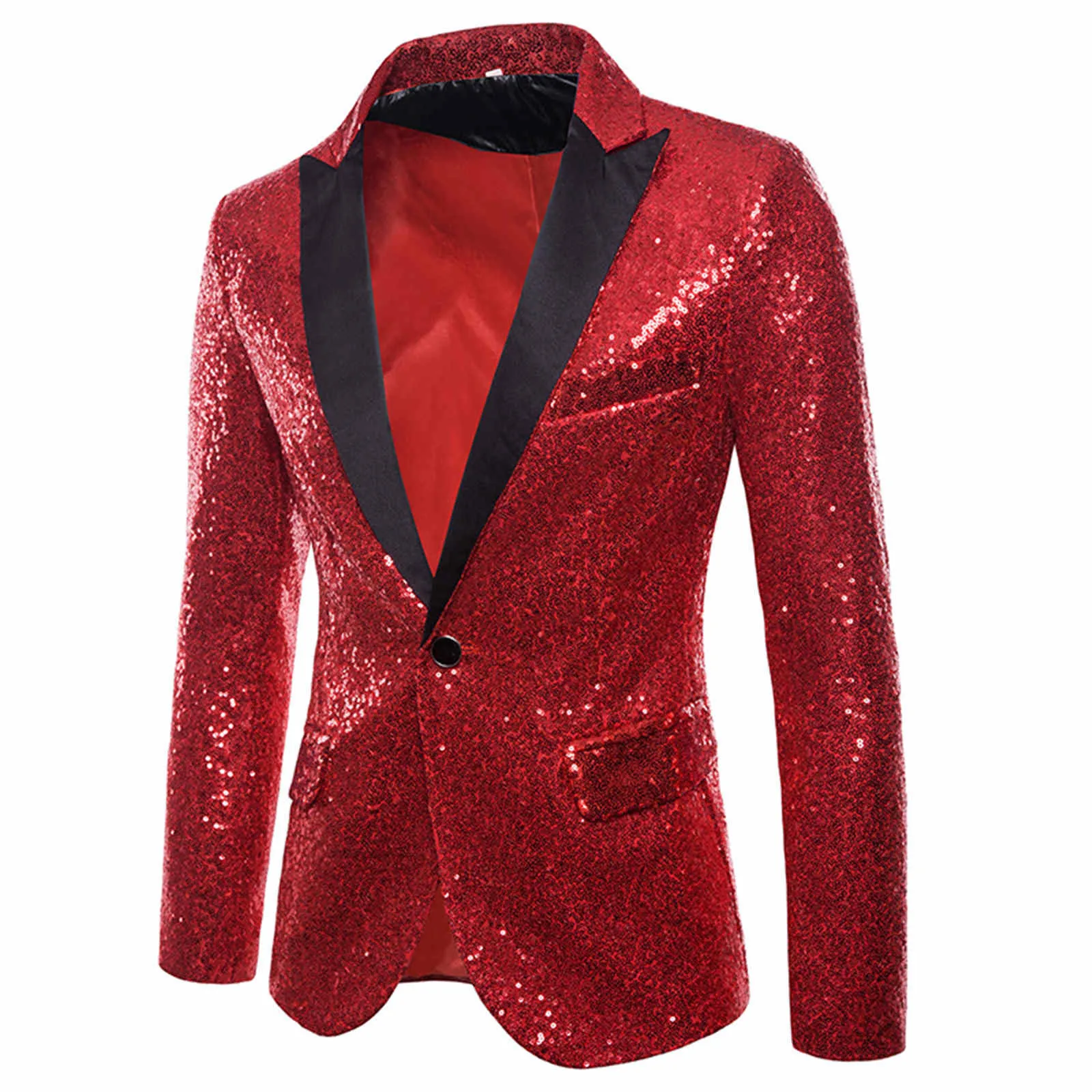 

Red Sequins Formal Suit For Men Party Wear Casual One Button Slim Fit Suit Coat Luxury Jacket British Style Top Men's Blazers