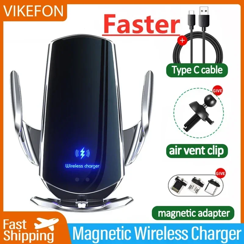 15W Car Magnetic Wireless Charger Automatic Car Mount Phone Holder iPhone Samsung Infrared Induction Fast Charging